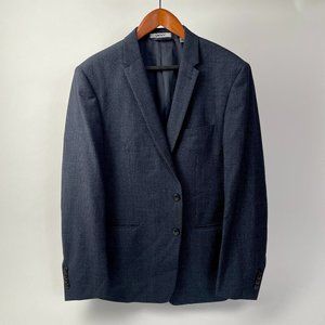DKNY Wool Two Button Sport Coat Jacket Blazer, Navy Blue Micro Check, Size 46R